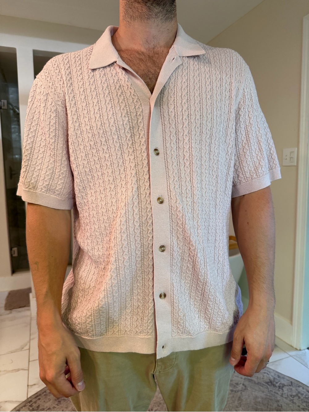 Abercrombie & Fitch Pale Pink Short-Sleeve Knit Polo